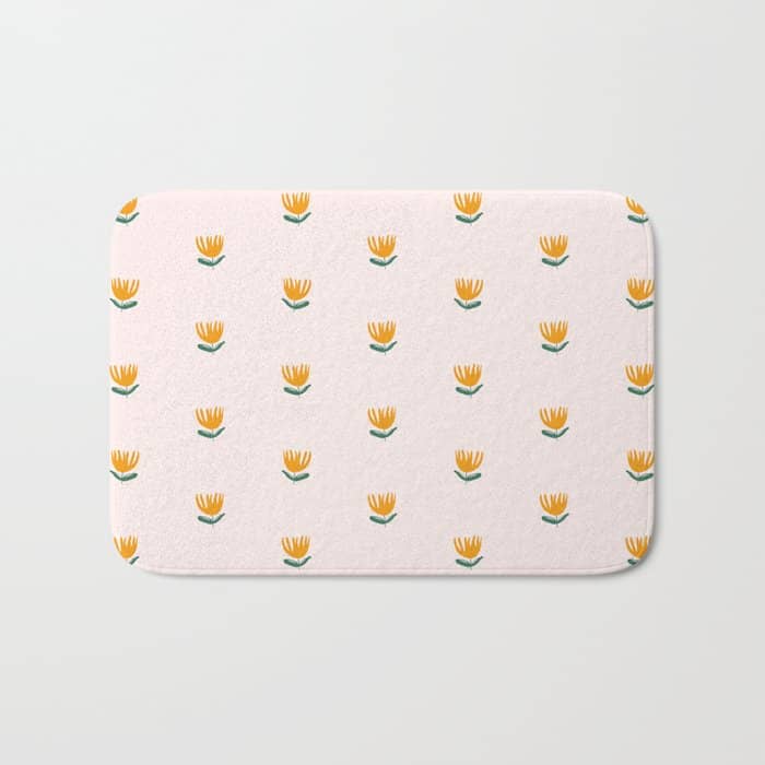 Abstract Yellow Tulip - Pink Background Bath Mat
