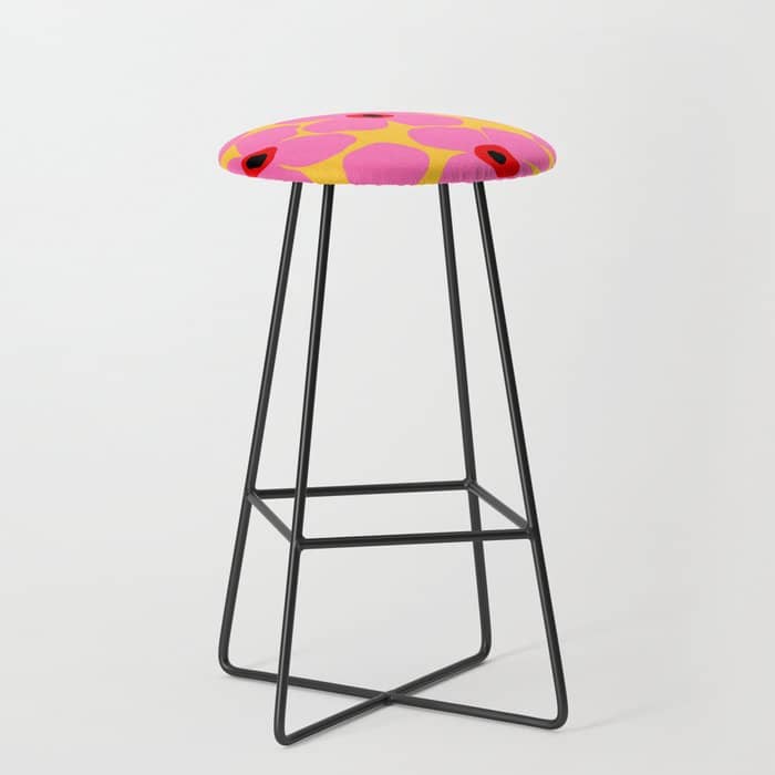 Abstract Pink Flowers With Yellow Background Stool