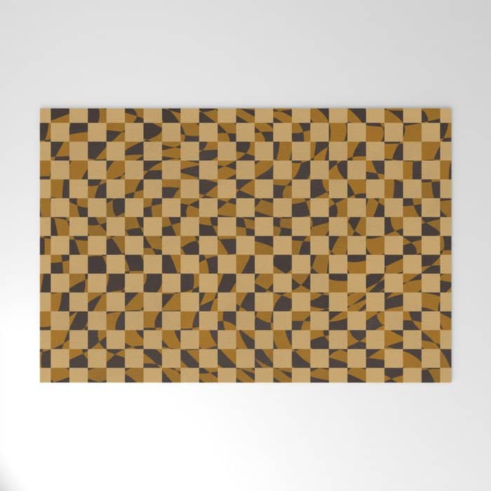 Abstract Checked In Golden Ochre Welcome Mat