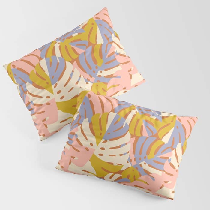 Color Block Monstera Pink + Lavender Pillow Sham