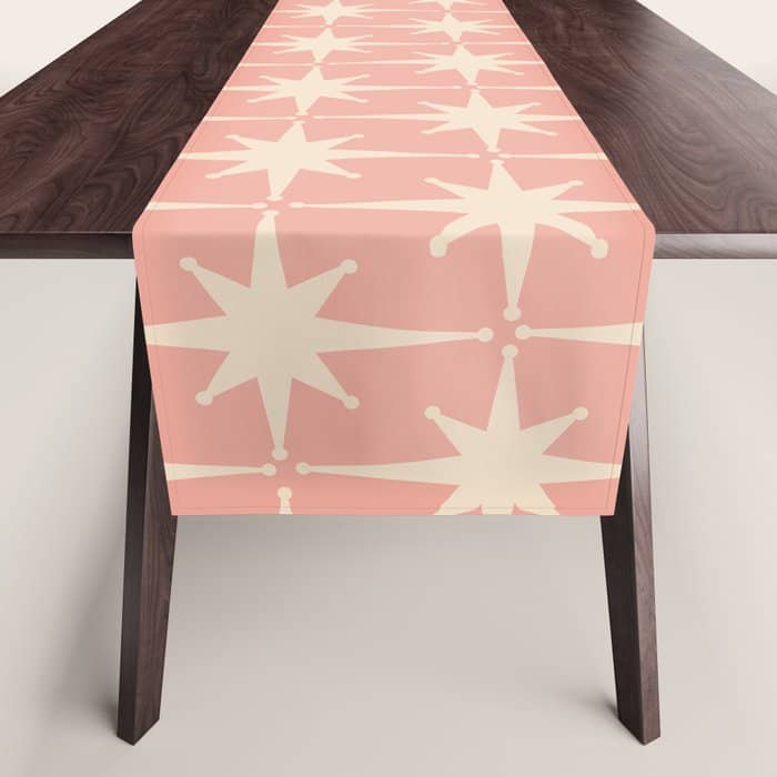 Atomic Age 1950s Retro Starburst Pattern In Cream And Blush Pink  Table Runner