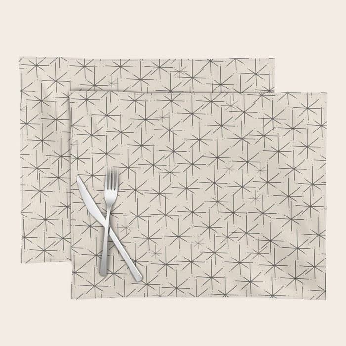 Stella - Atomic Age Mid Century Modern Starburst Pattern In Charcoal Gray And Almond Cream Placemat