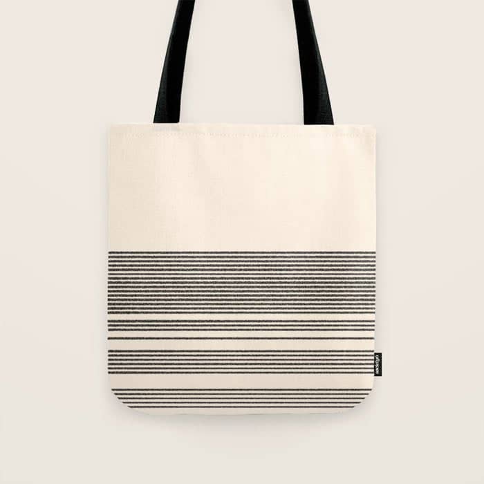 Organic Stripes - Minimalist Textured Line Pattern In Black And Almond Cream Tote Bag