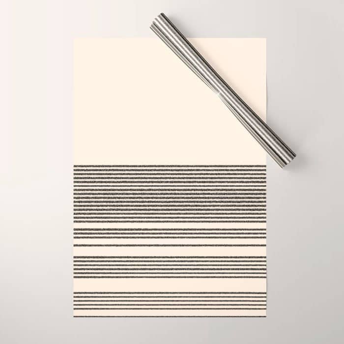 Organic Stripes - Minimalist Textured Line Pattern In Black And Almond Cream Wrapping Paper