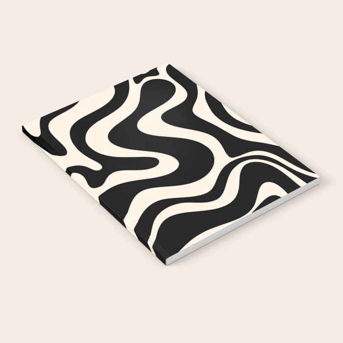 Retro Liquid Swirl Abstract Pattern 3 In Black And Almond Cream Notebook
