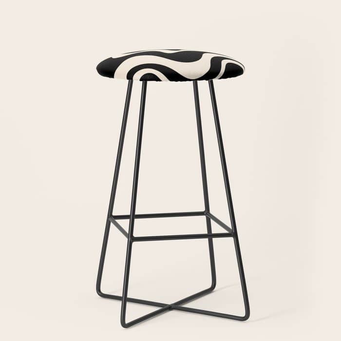 Retro Liquid Swirl Abstract Pattern 3 In Black And Almond Cream Stool