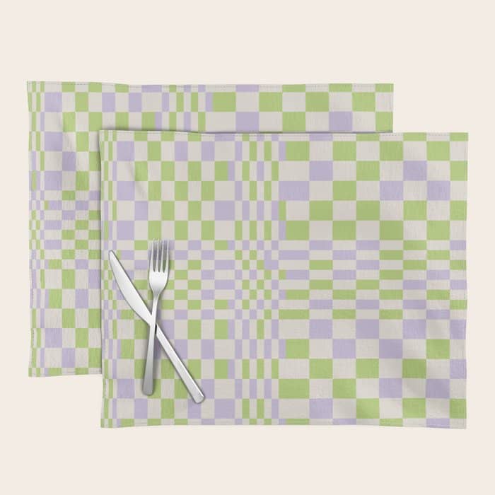 Happy Colorful Checkered Pattern Green And Lilac Placemat
