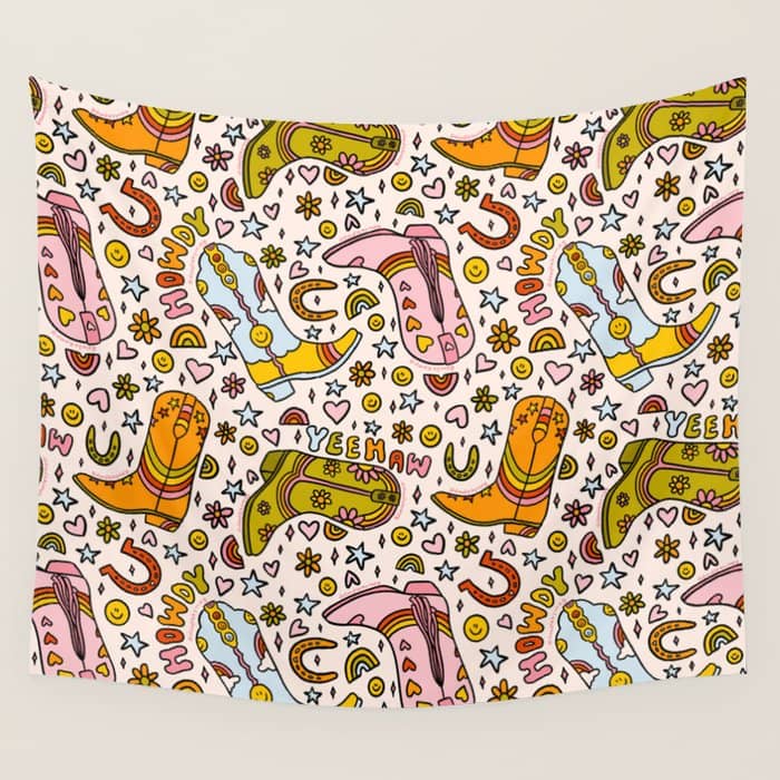 Rainbow Cowboy Boots Print Wall Tapestry