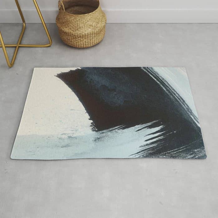 Like A Gentle Hurricane [2]: A Minimal, Abstract Piece In Blues And White By Alyssa Hamilton Art Rug