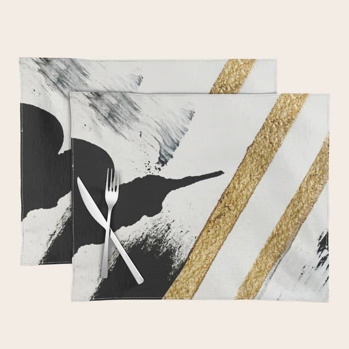 Armor [8]: A Minimal Abstract Piece In Black White And Gold By Alyssa Hamilton Art Placemat