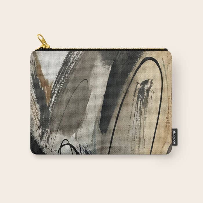Drift [5]: A Neutral Abstract Mixed Media Piece In Black, White, Gray, Brown Carry All Pouch