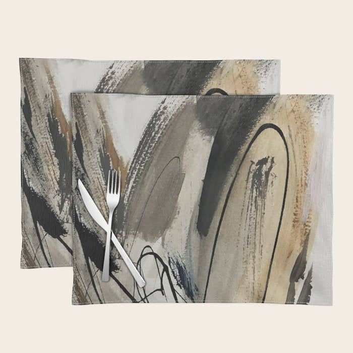 Drift [5]: A Neutral Abstract Mixed Media Piece In Black, White, Gray, Brown Placemat