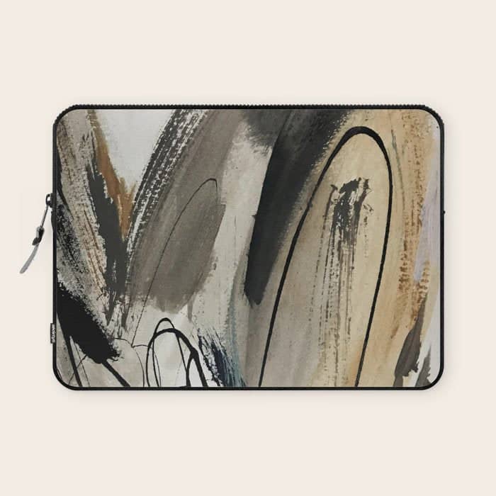 Drift [5]: A Neutral Abstract Mixed Media Piece In Black, White, Gray, Brown Laptop Sleeve