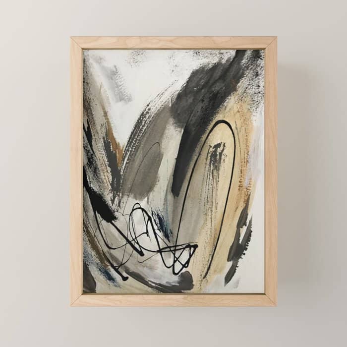 Drift [5]: A Neutral Abstract Mixed Media Piece In Black, White, Gray, Brown Mini Art Print