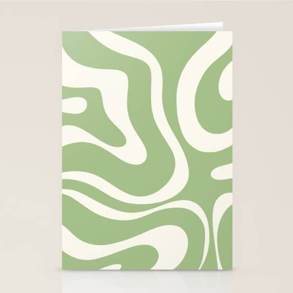 Modern Liquid Swirl Abstract Pattern In Light Sage Green And Cream Stationery Card