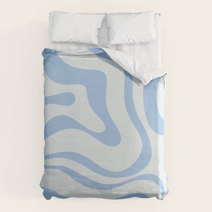 Soft Liquid Swirl Abstract Pattern Square In Powder Blue Duvet Cover