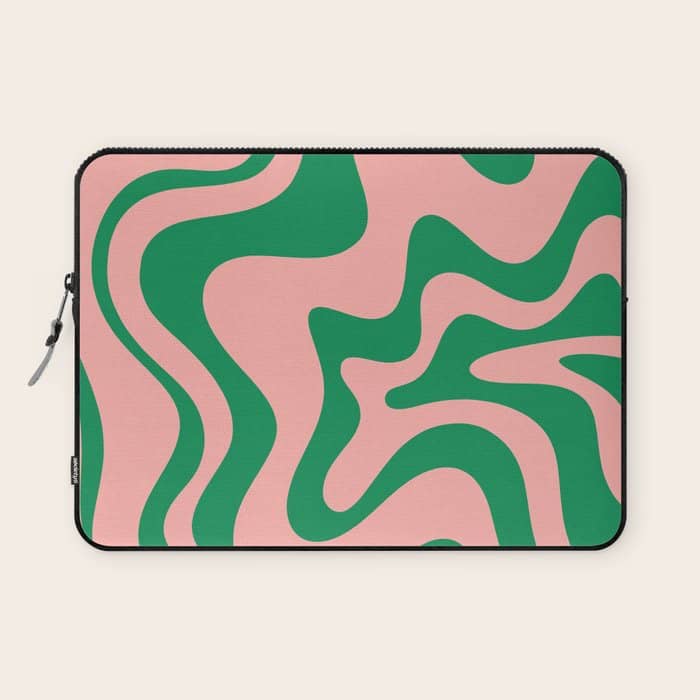 Liquid Swirl Retro Abstract Pattern In Pink And Bright Green Laptop Sleeve