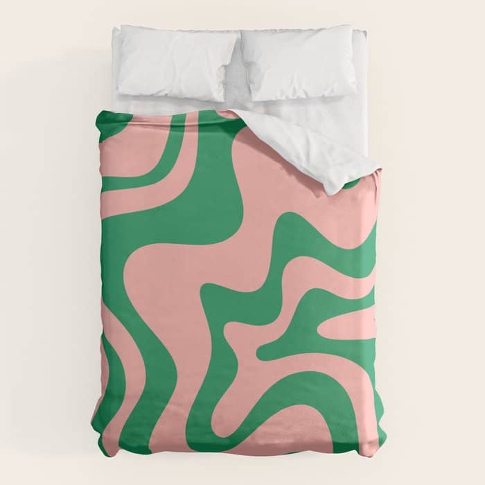 Liquid Swirl Retro Abstract Pattern In Pink And Bright Green Duvet Cover