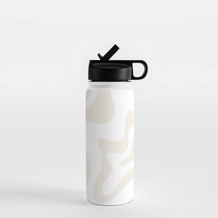Liquid Swirl Abstract Pattern In Pale Beige And White Water Bottle