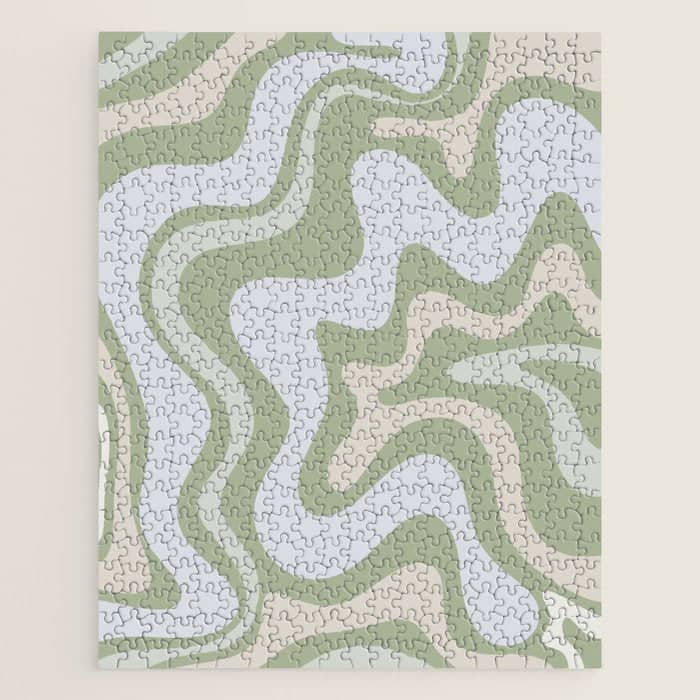 Liquid Swirl Contemporary Abstract Pattern In Light Sage Green Jigsaw Puzzle