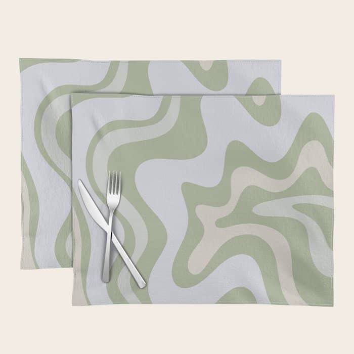 Liquid Swirl Contemporary Abstract Pattern In Light Sage Green Placemat