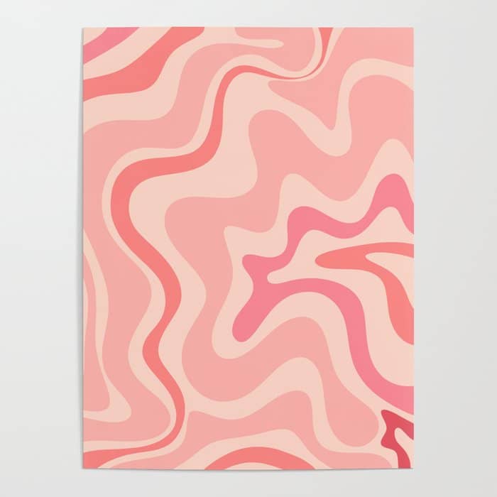 Retro Liquid Swirl Abstract In Soft Pink Poster
