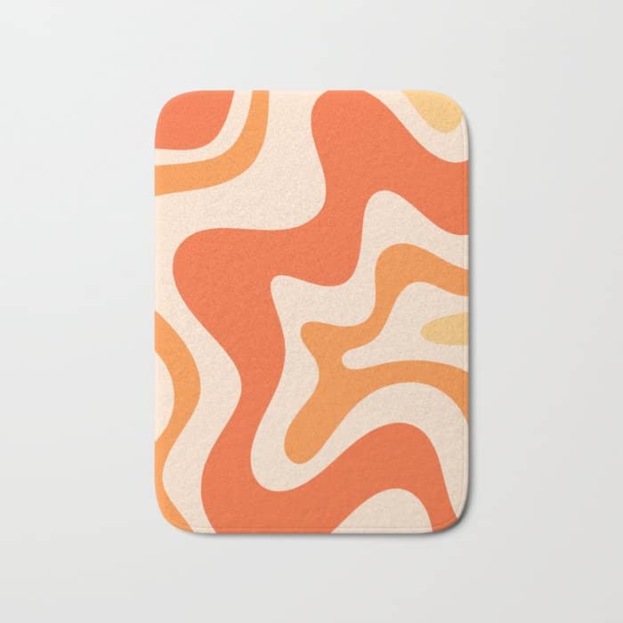 Tangerine Liquid Swirl Retro Abstract Pattern Bath Mat