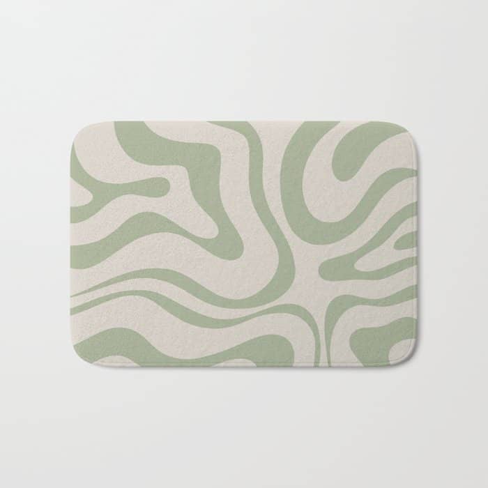 Liquid Swirl Abstract Pattern In Almond And Sage Green Bath Mat