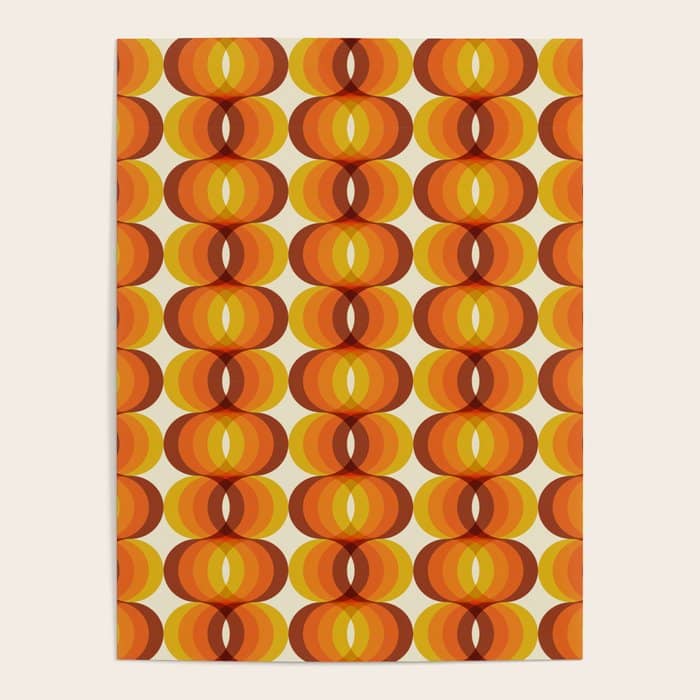 Orange, Brown, And Ivory Retro 1960s Wavy Pattern Poster
