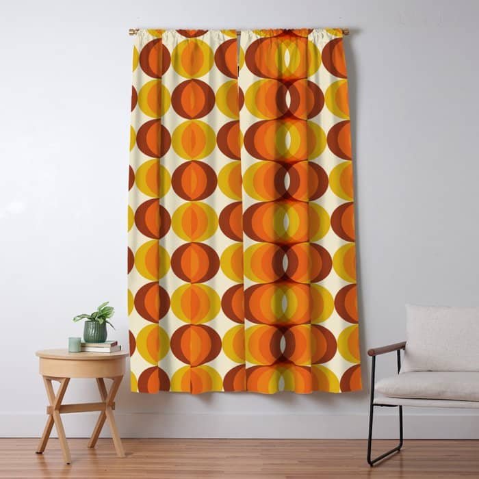 Orange, Brown, And Ivory Retro 1960s Wavy Pattern Window Curtain
