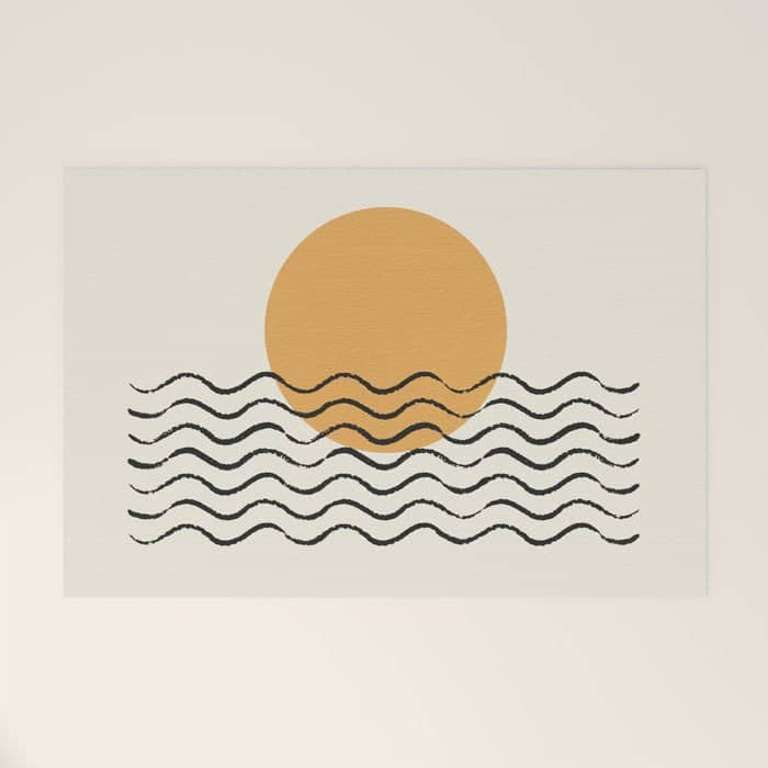 Ocean Wave Gold Sunrise - Mid Century Style Welcome Mat
