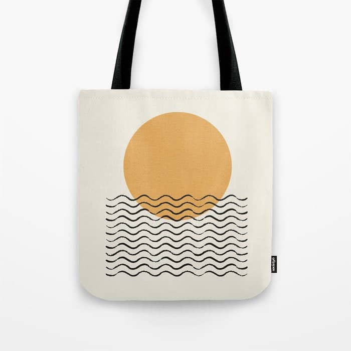 Ocean Wave Gold Sunrise - Mid Century Style Tote Bag