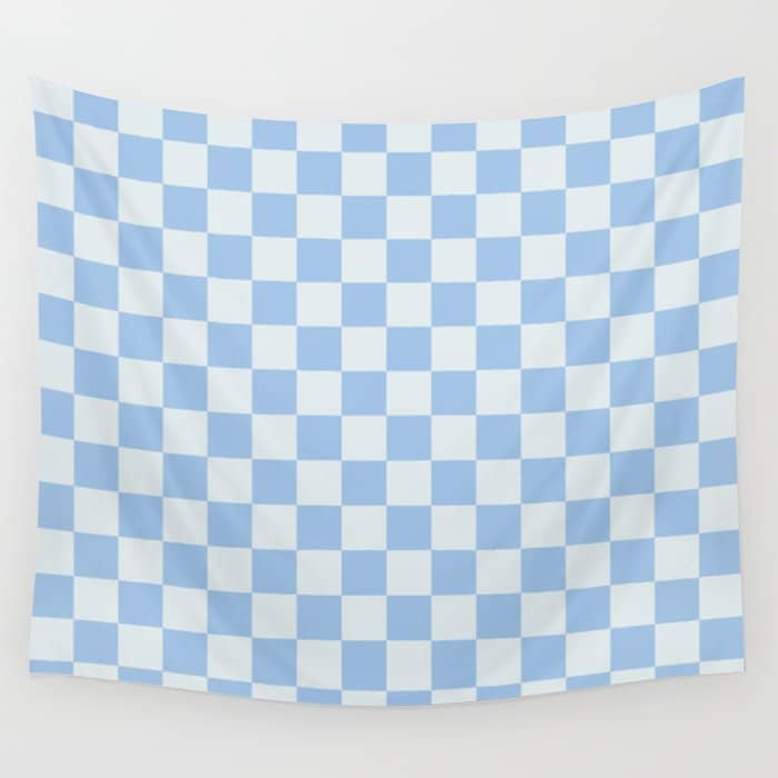 Checkerboard Mini Check Pattern In Powder Blue Wall Tapestry