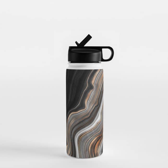 Elegant Black Marble With Gold And Copper Veins Water Bottle