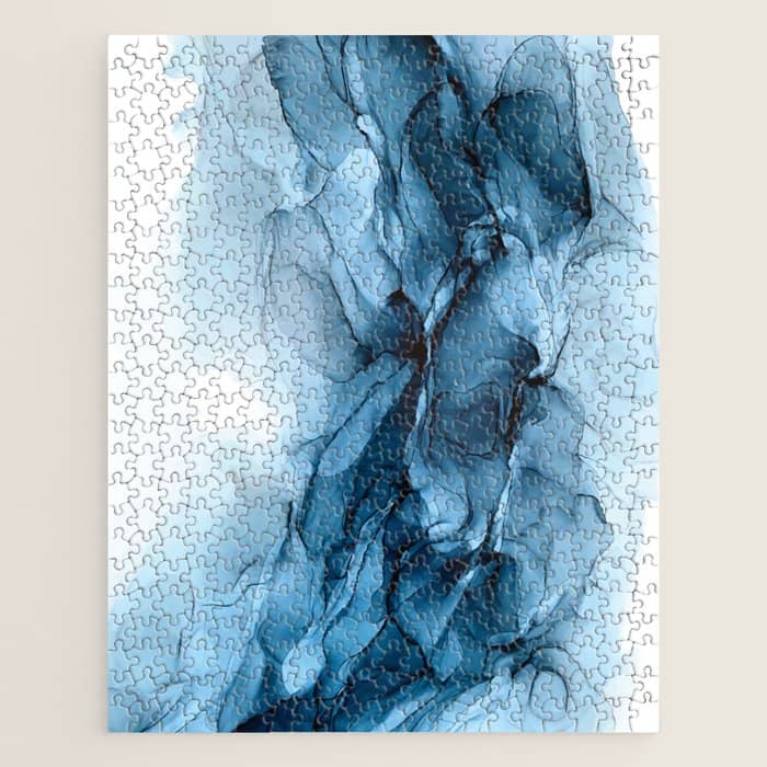 Deep Blue Flowing Water Abstract Painting Jigsaw Puzzle