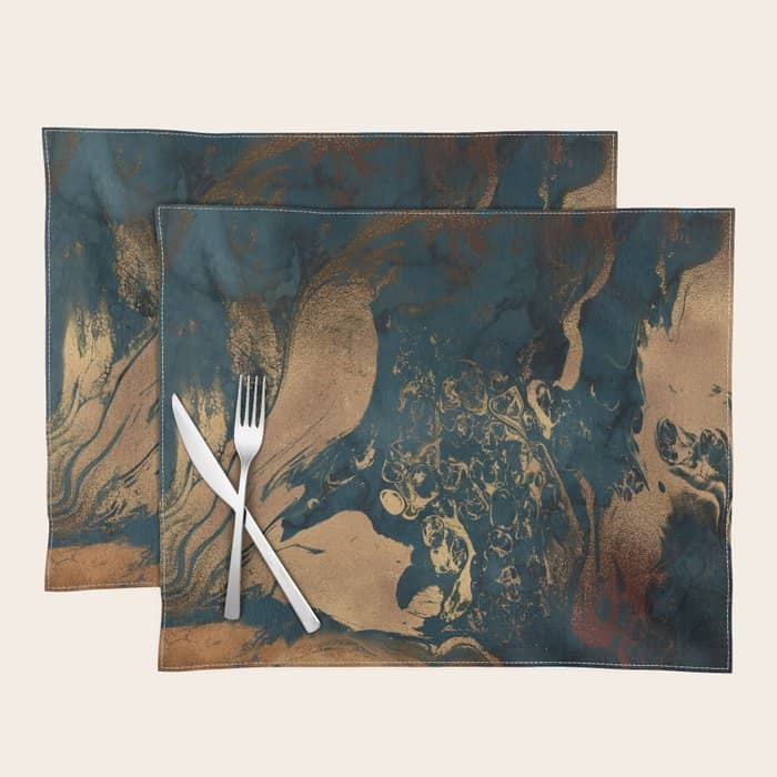 Emerald Indigo And Copper Glamour Marble Placemat
