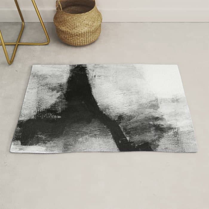 Black And White Textured Abstract Painting "Delve 2" Rug