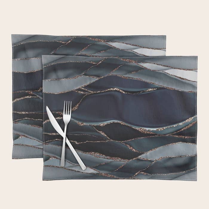 Midnight Marble Deep Ocean Waves Placemat
