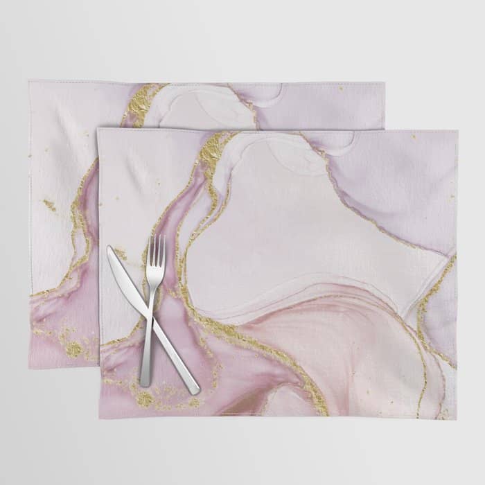 Blush Pink And Gold Alcohol Ink Marble Placemat