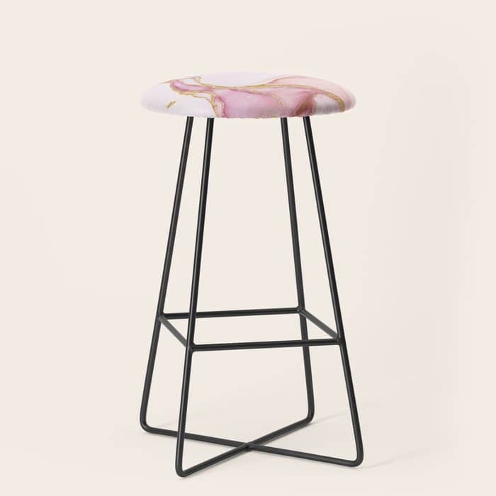 Blush Pink And Gold Alcohol Ink Marble Stool