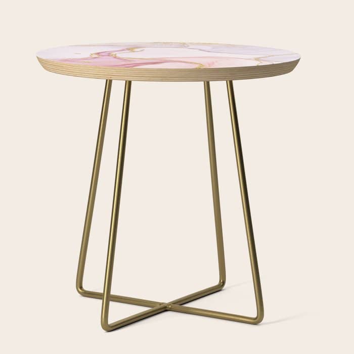Blush Pink And Gold Alcohol Ink Marble Side Table