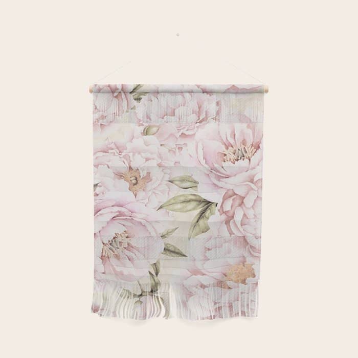 Pastel Blush Pink Spring Watercolor Peony Flowers Pattern Wall Hanging