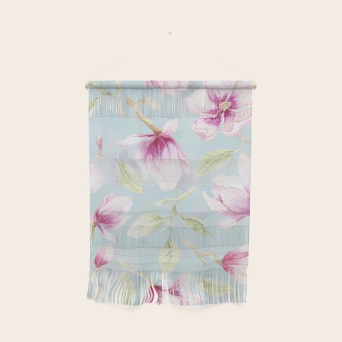 Hygge Hand Painted Watercolor Magnolia Blossoms Wall Hanging
