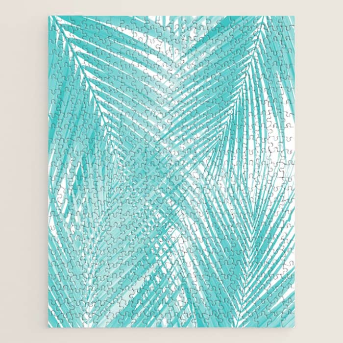 Soft Turquoise Palm Leaves Dream - Cali Summer Vibes #3 #Tropical #Decor #Art Jigsaw Puzzle