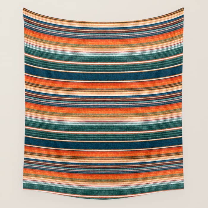 Serape Southwest Stripe - Orange & Dark Teal Wall Tapestry