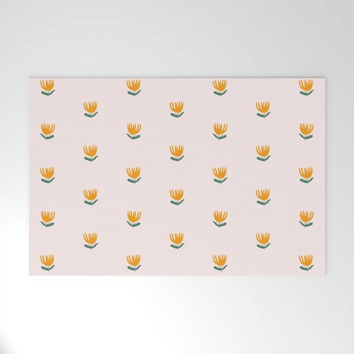 Abstract Yellow Tulip - Pink Background Welcome Mat