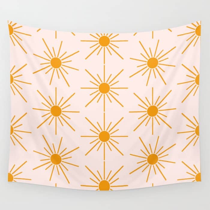 Sun Pattern On Pink Background Wall Tapestry