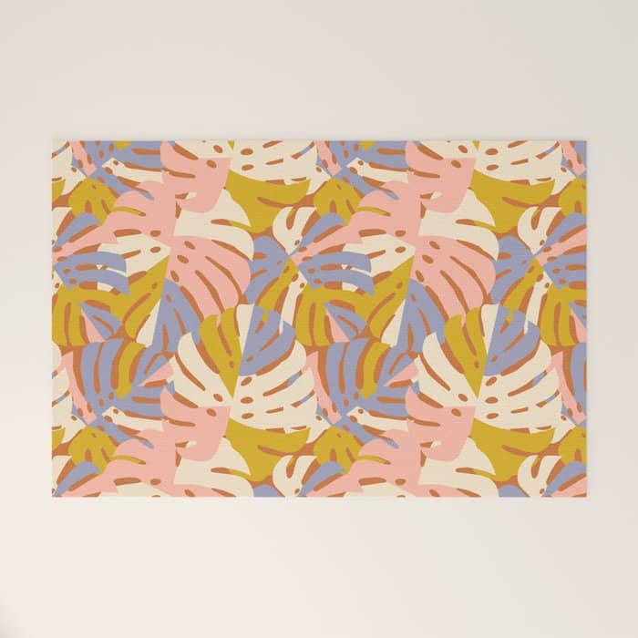 Color Block Monstera Pink + Lavender Welcome Mat