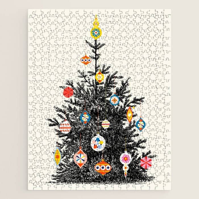 Retro Decorated Christmas Tree Jigsaw Puzzle