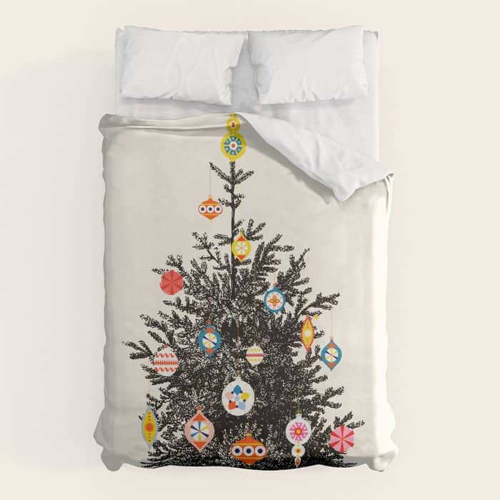 Retro Decorated Christmas Tree Duvet Cover